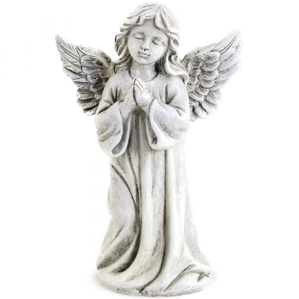 Grabfigur Engel stehend betend Grabschmuck Dekofigur Poly grau 18 cm