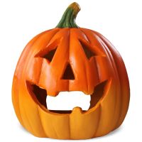 Lächelnder Kürbis Herbstdeko Halloween + LED Teelicht 30x33x23 cm