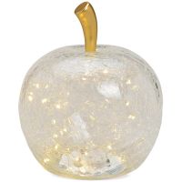 Apfel & 40er LED Licht & Timer Dekoapfel Dekoobst Glas Obst transparent 1 Stk Ø 27 cm