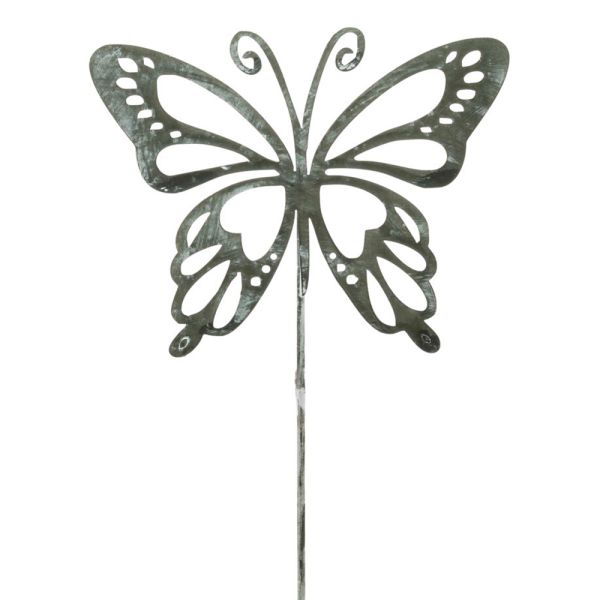 Hübscher Gartenstecker Schmetterling Gartendeko Blumenstecker Metall grau-weiß