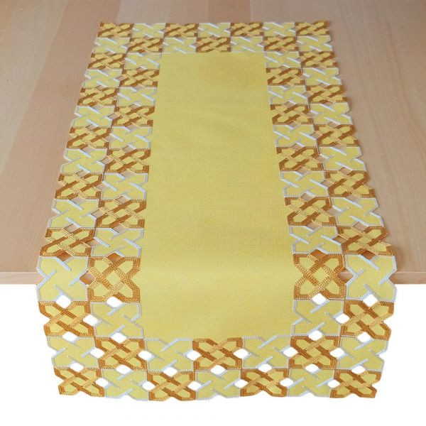 Tischläufer Kurbelstickerei grafisch gelb braun Polyester 1 Stk 40x85 cm