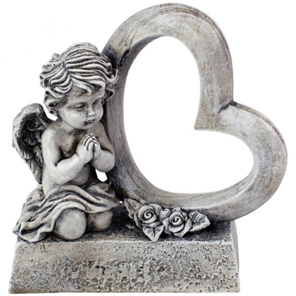 Kniender Engel auf Sockel mit Herz Dekofigur Grabschmuck Poly 1 Stk 10x4x10,5 cm