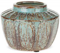 Blumenvase Vase Pflanzgefäß Struktur Antik-Finish Keramik türkis Ø 15x11 cm