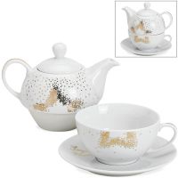 Tea For One Geschenk Set Porzellan Weihnachten Stern gold Teekanne Tasse Teller