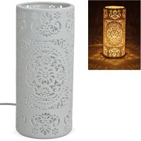 Tischlampe Nachttischlampe Leuchte Ornamente 230 V Keramik weiß 1 Stk Ø 12x28 cm