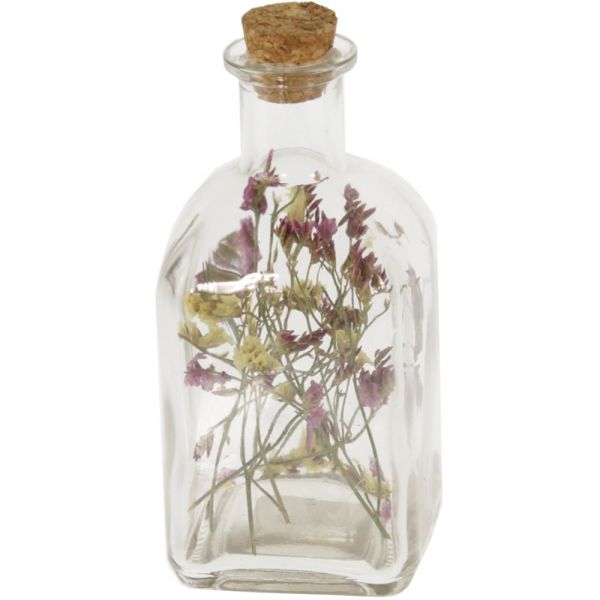 Glasflasche Tockenblumen gefüllt Dekoflasche Wohndeko Glas bunt 11 cm