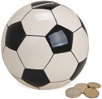 Spardose Fußball Ball Sparbüchse Geldgeschenk Keramik schwarz weiß Ø 13 cm