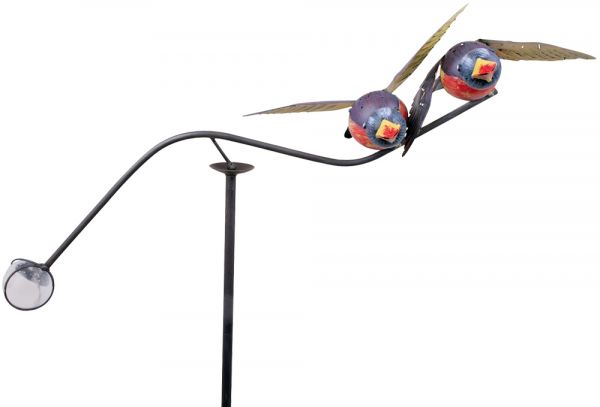 Windspiel Windspinner Gartendeko mit Vogel Figuren Vögel Metall Erdspieß 61x124 cm