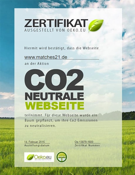 matches21 HOME & HOBBY ist CO2 Neutral Zertifikat