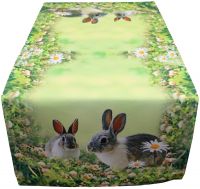 Tischläufer Mitteldecke Hasen & Wiese Ostern Fotodruck bunt Tischwäsche 40x90 cm
