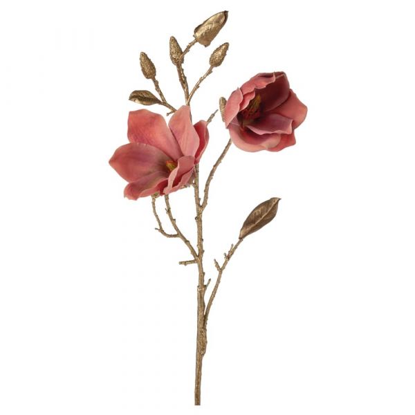 Magnolie Kunstblume mit pinken Blüten & Knospen mit goldenem Stiel Dekoblume 1 Stk 60 cm