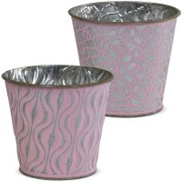 Übertöpfe Blumentöpfe Prägemuster Metall silber rosa 2er Set Ø 12x11 cm