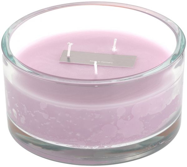 Kerze im Glas 3-Dochtkerze einfarbig uni oval Ø 15x8 cm antik rosa