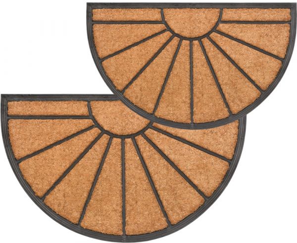 Fußmatte Kokos In- & Outdoor Gummi halbrund Struktur Sonne & Strahlen 60x80 cm