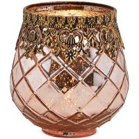 Teelichtglas orientalisch Windlicht antiklook Glas & Metall 1 Stk pink Ø 13x14 cm
