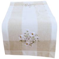 Tischläufer Blüten & Streifen beige & bunte Stickerei Leinenoptik 1 Stk 40x90 cm