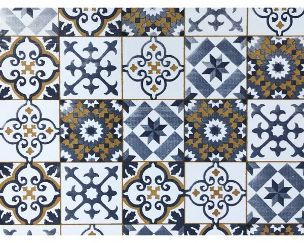 Läufer SOFT VINTAGE Bodenbelag Kachel Muster Polyester blau beige 1 Stk 65x180 cm
