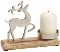 Rentier Kerzenhalter Deko Holz & Metall Weihnachten silber / braun 1 Stk 20 cm
