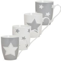 Tassen Becher Kaffeetassen Sterne 1 Stk. grau B-WARE Porzellan 10 cm / 300 ml