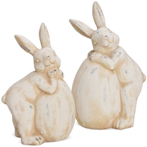 Osterhasen Paar mit Eier Deko Figuren Ton weiß Antikoptik Tonfiguren Deko 2 Größen