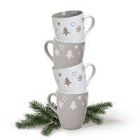 Weihnachtstassen grau / weiß 36 Stk. Tassen Weihnachten 10 cm / 300 ml