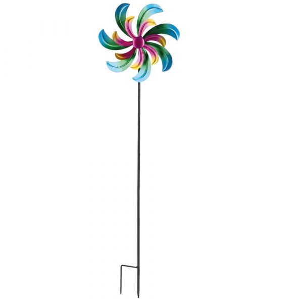 Windspiel Windrad Windmühle Gartenstecker Metall Erdspieß bunt 1 Stk 23x92 cm