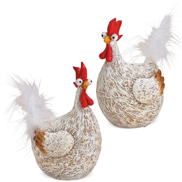 Witzige Hühner Hähne mit Glubschaugen Dekofiguren Polyresin 2er Set sort 7x14 cm