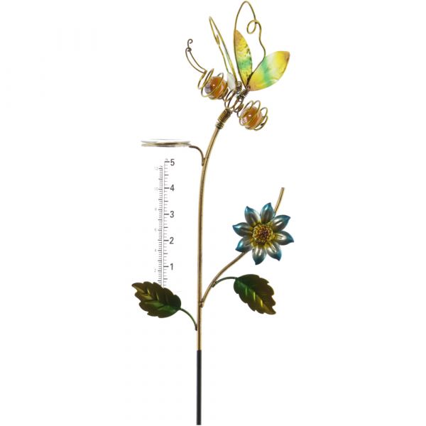 Dekostecker Gartenstecker Schmetterling Blume Regenmesser Metall bunt 106 cm