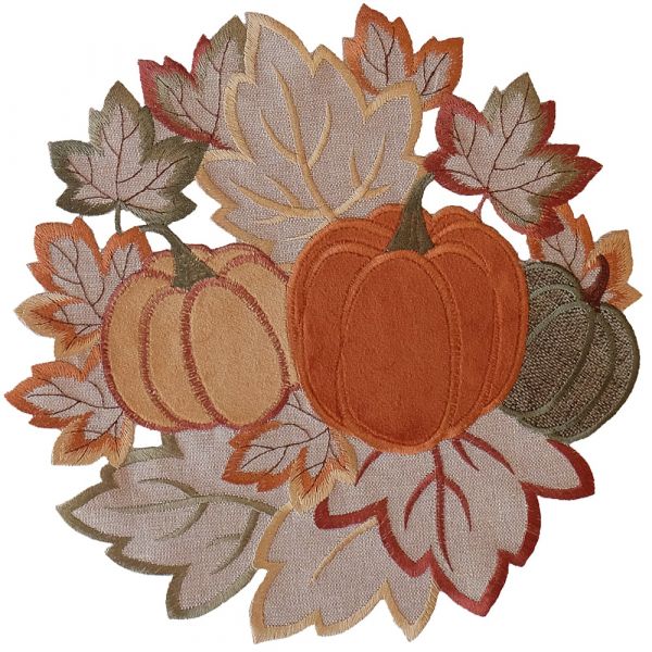 Deckchen Kürbisse & Blätter Herbst Laub Stick bunt Polyester 1 Stk Ø 30 cm