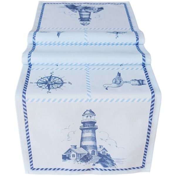 Tischläufer Mitteldecke Leuchtturm & Maritimes blau weiß Tischwäsche 40x140cm