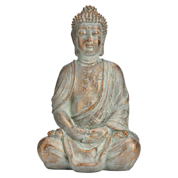 Buddha Figur Deko sitzend Garten Dekofigur antikgold 30 cm