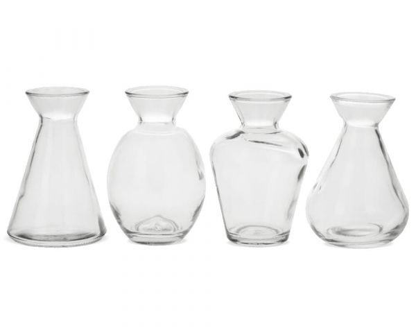 Vasen Glas Dekogläser Glasvasen Blumenvasen Flaschenform 4er Set sort Ø 6,5 cm