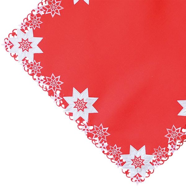 Tischdecke Mitteldecke Sterne Weihnachten Stick rot silber Poly 85x85 cm