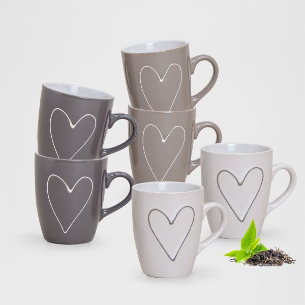 Schöne Herzen Tassen 6er Set Keramik Kaffeetassen 250 ml