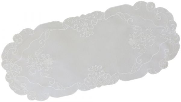 Mitteldecke Tischdecke Stickerei Blumen Motiv Tischwäsche wollweiß oval 30x70 cm
