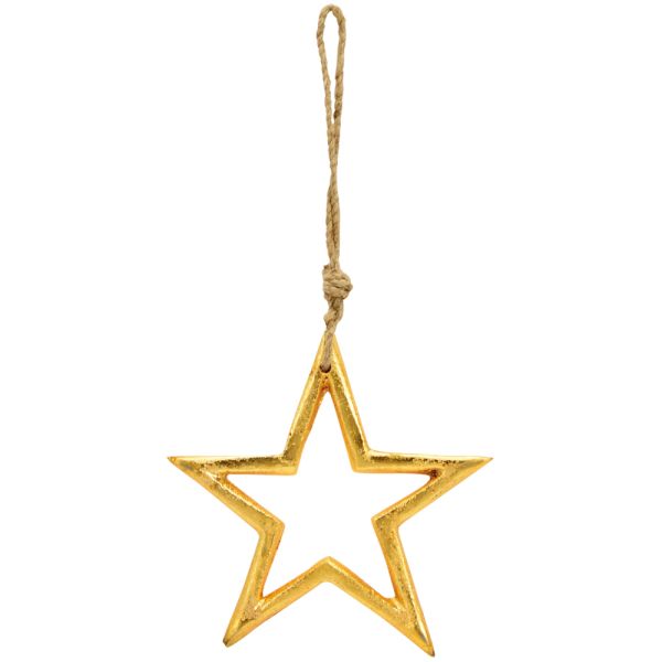 Dekohänger Stern mit Kordel Weihnachtsschmuck Hängedeko gold Metall 16x16 cm
