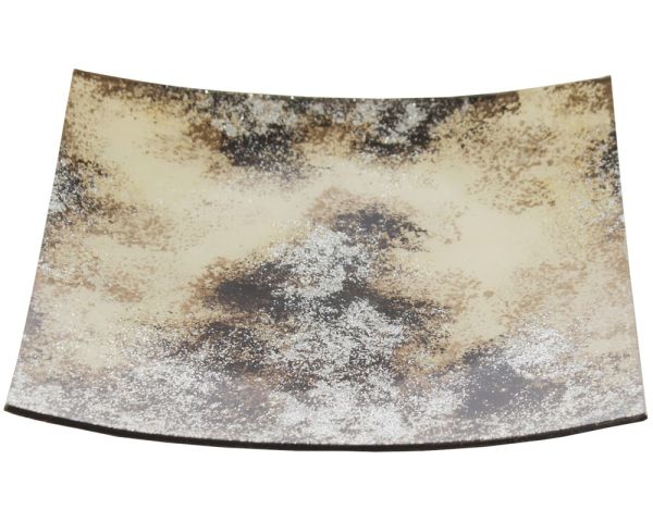 Dekoteller eckig gewölbt rustikal Glas Muster abstrakt braun weiß 24 cm