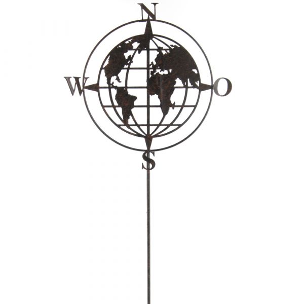 Dekostecker Weltkugel mit Kompass Metallstecker Metall braun 110 cm