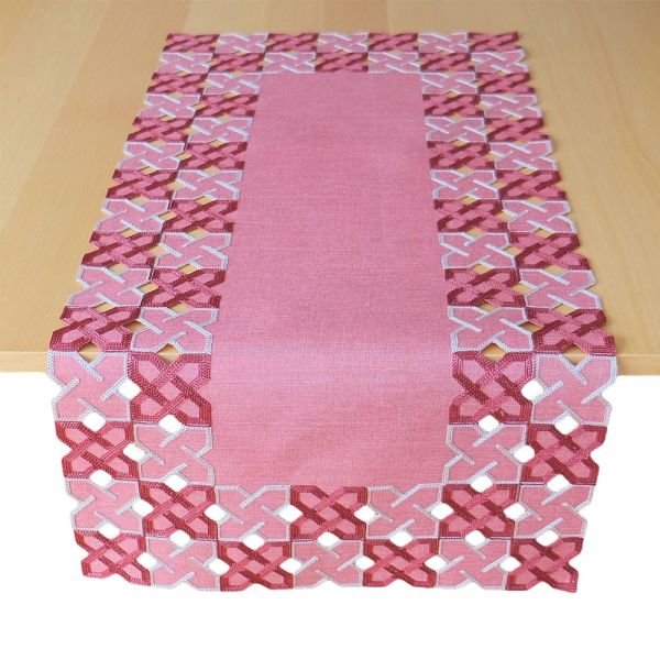 Tischläufer Kurbelstickerei grafisch rosa silber Polyester 1 Stk 40x85 cm