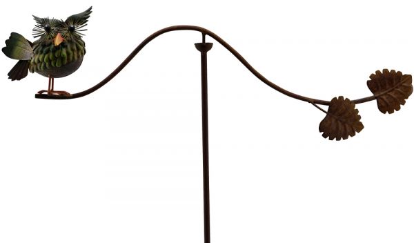 Windspiel Windspinner Gartendeko mit Eule & Blättern Figur Metall & Erdspieß 117 cm