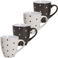 Kaffeetassen Tassen schwarz weiß gepunktet Punkte Steingut 4er Set sort 10 cm