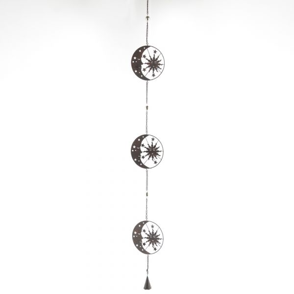 Dekohänger Sonne & Mond 3er Hängedeko Fensterdeko Metall braun 110 cm