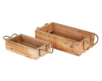 Holzkisten Dekokisten Kisten Griffe geflammt Holz Seil 2er Set 26 cm 35 cm braun