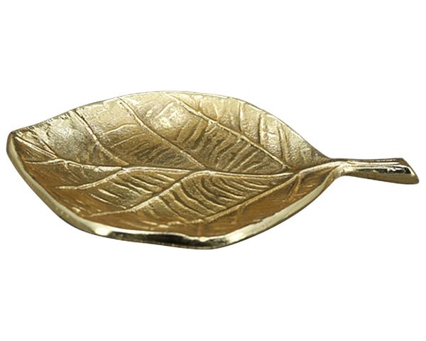 Dekoteller Blatt Dekotablett Tablett Blattform Wohndeko Alu gold 23x17x2,5 cm