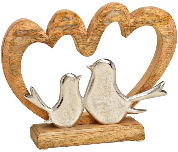 Herzen aus Holz mit Vögeln aus Metall Aufsteller Dekofigur Liebe 1 Stk 26x20 cm