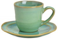 Espressotasse & Teller Keramik / Steingut Tasse & Teller grün 1 Stk B-WARE