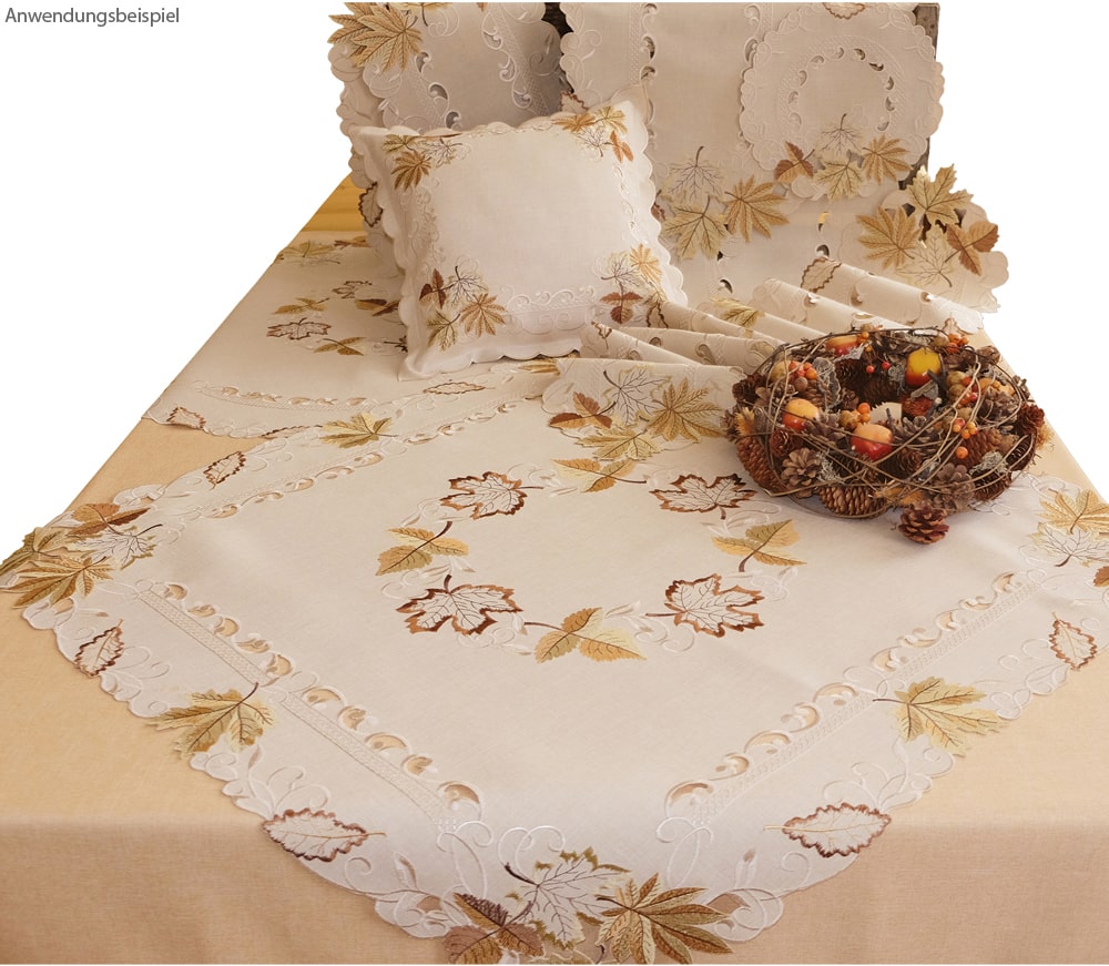 Tischdecke Herbst Lochstickerei & Blätter beige bunt Polyester 1 Stk 85x85  cm kaufen