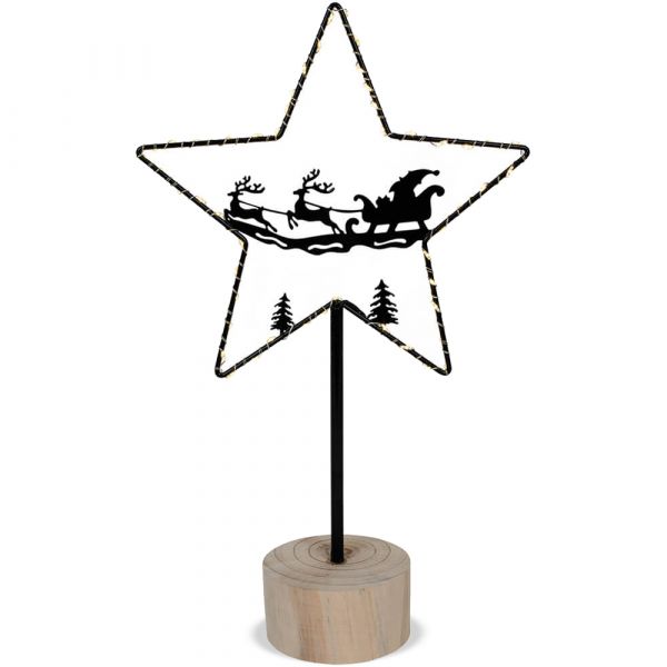 Weihnachtsbeleuchtung Stern Weihnachtsmann Schlitten Metall LED schwarz 1 Stk 40 cm