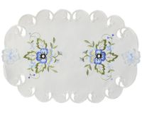 Tischläufer Stiefmütterchen weiß & Stick blau Polyester 1 Stk 30x45 cm oval