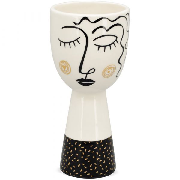 Vase Figur Keramik schlafend lange Haare weiß schwarz Dekovase gepunktet 20 cm